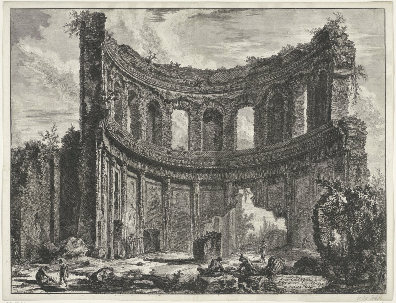 Kleine paleis i Villa Adriana t og Tivoli Rester af templet kaldet Appollo i Hadrians villa nær Tivoli (titel på objektet) Gezichten op Rom (serietitel) Udsigt over Rom designet og indgraveret af Giambattista Piranesi-arkitekten Ve (nez) iano (serien af Giovanni Battista Piranesi