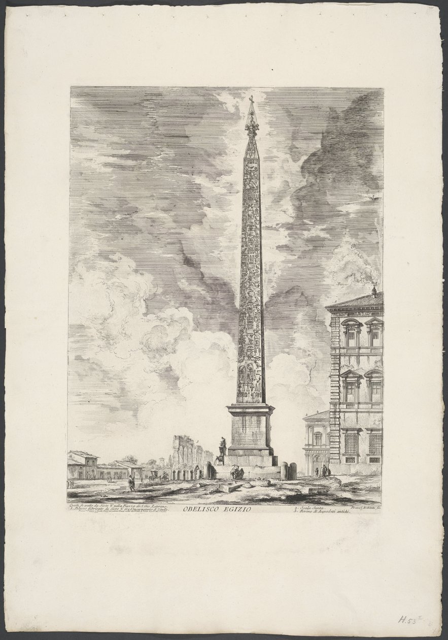 Lateranske Obelisk i Rom Egyptisk Obelisk (titel på objekt) Gezichten op Rom (serietitel) Udsigt over Rom designet og indgraveret af Giambattista Piranesi-arkitekten Ve (nez) iano (serietitel) af Giovanni Battista Piranesi