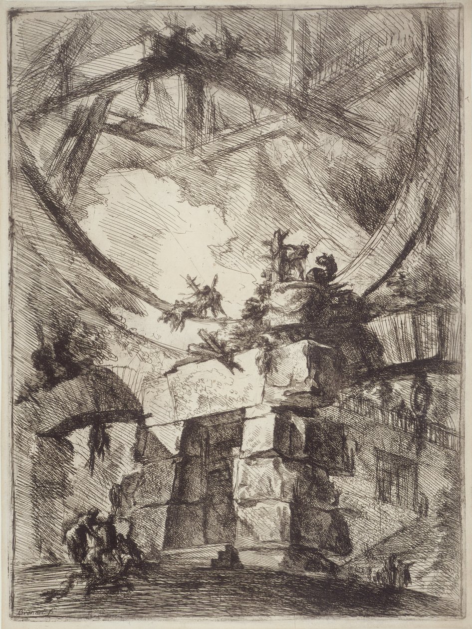 Opfindelsens fængsler, planche IX: Det gigantiske hjul af Giovanni Battista Piranesi