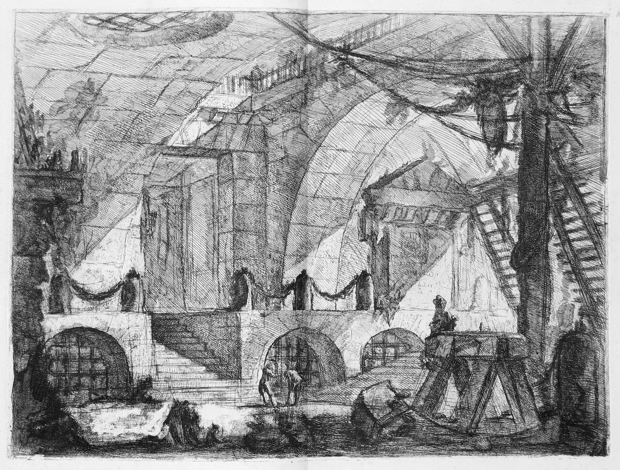 Opfindelsernes fængsler, planche XII: Savbukken af Giovanni Battista Piranesi
