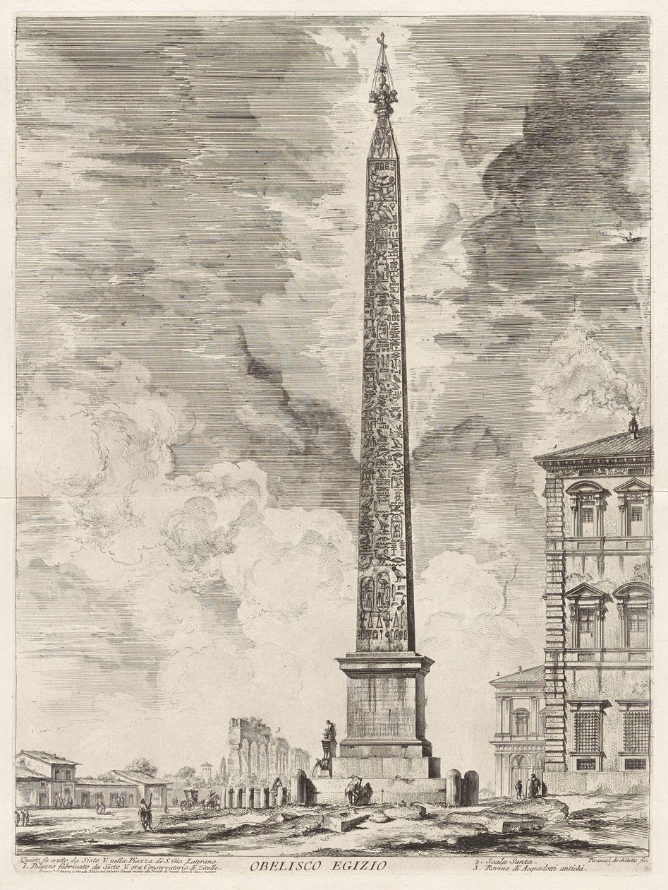 Egyptisk obelisk. Denne blev rejst af pave Sixtus V på Piazza di S. Gio. Laterano, fra Vedute di Roma (Udsigter over Rom) af Giovanni Battista Piranesi