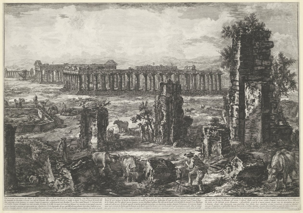 Gamle bymur og templer ved Paestum Vue de ce qui reste encore des Murs A. de l