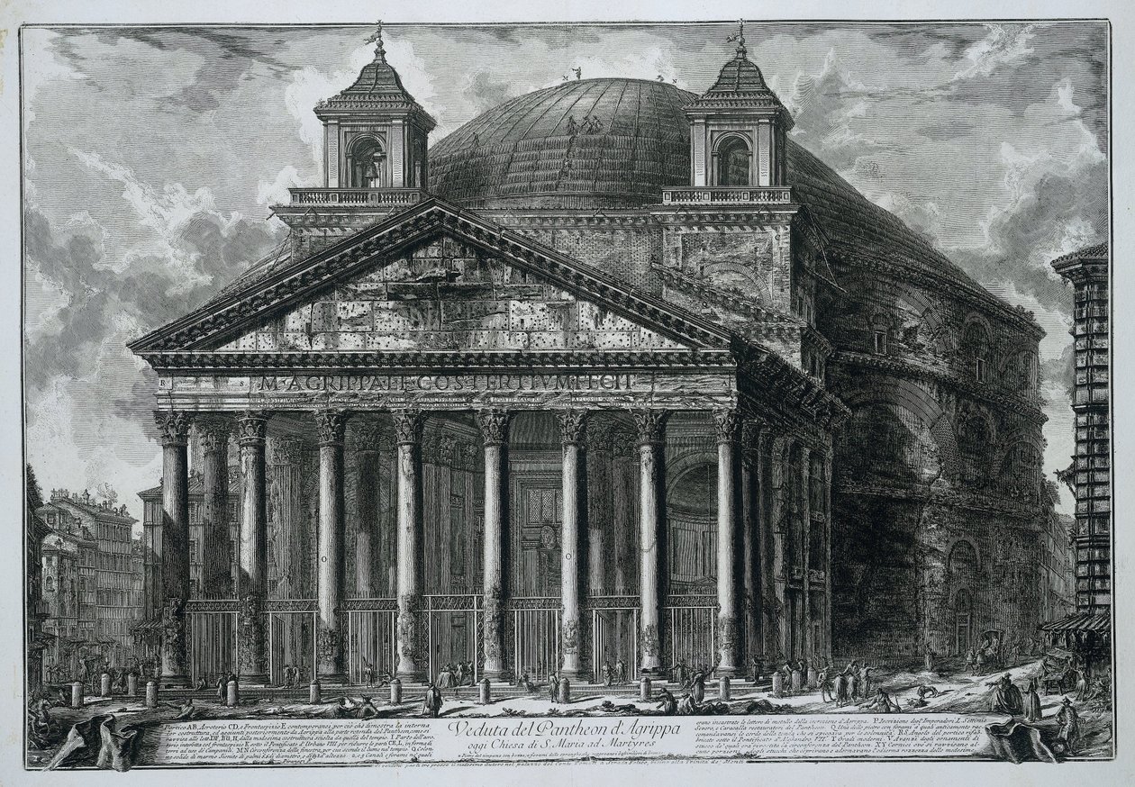 Pantheon i Rom Udsigt over Pantheon of Agrippa i dag S. Maria ad Martyres-kirken (titel på objektet) Gezichten op Rom (serietitel) Udsigt over Rom designet og indgraveret af Giambattista Piranesi-arkitekten Ve (nez) iano (serietitel) af Giovanni Battista Piranesi