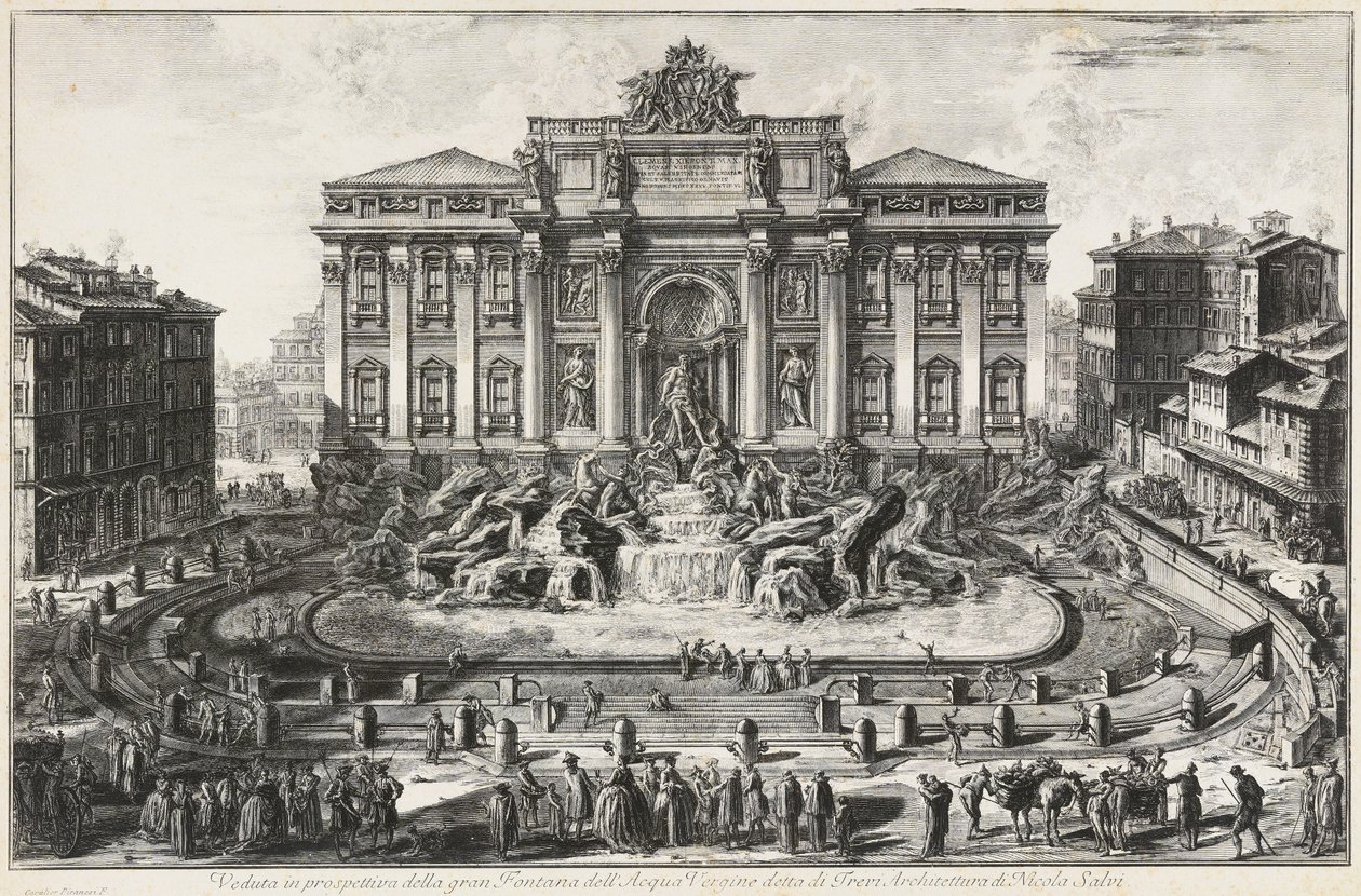 Perspektivisk udsigt over Acqua Vergines store springvand, kaldet Trevi-fontænen af Giovanni Battista Piranesi