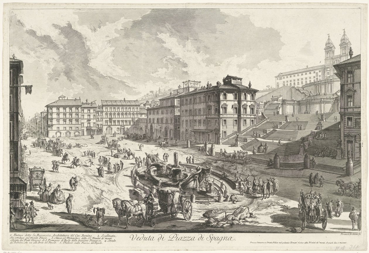 Spanske Trappe i Rom Udsigt over Piazza di Spagna (titel på objekt) Gezichten op Rom (serietitel) Udsigt over Rom designet og indgraveret af Giambattista Piranesi-arkitekten Ve (nez) iano (serietitel) af Giovanni Battista Piranesi
