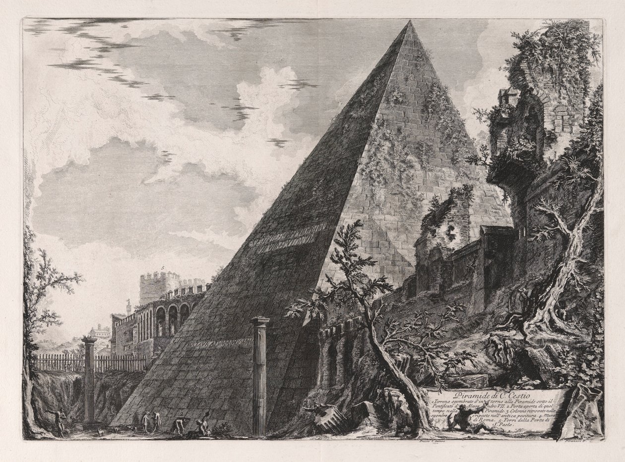 Pyramid af C. Cestio (Pyramid of Gaius Cestius), fra udsigt over Rom (udsigt over Rom) af Giovanni Battista Piranesi