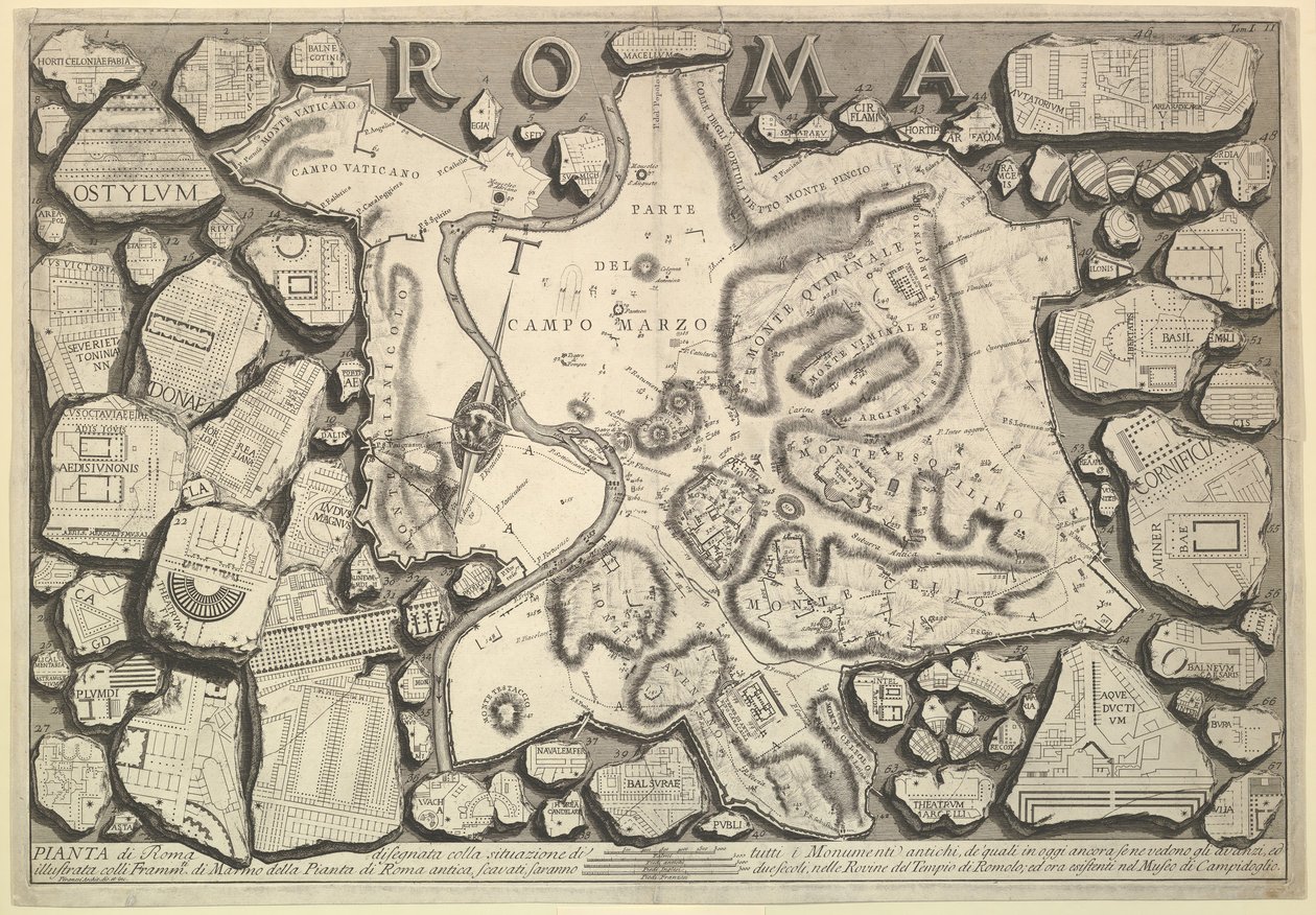 Plan over Rom..., fra Le Antichità Romane Roman Antiquities, ca. 1756. af Giovanni Battista Piranesi