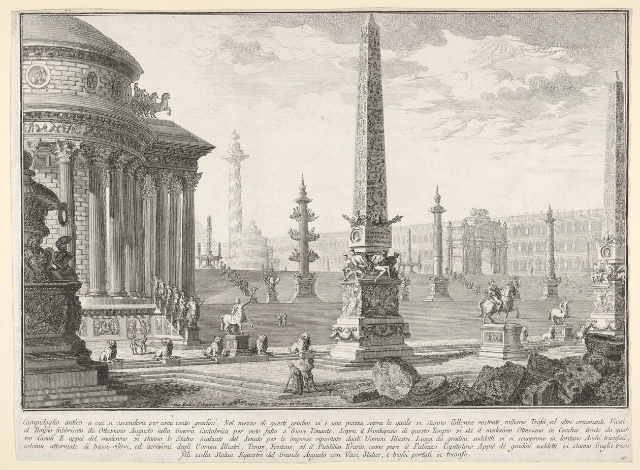 Plade 10: Den gamle Capitol steg op med cirka hundrede trin [...] Campido..., 1743. af Giovanni Battista Piranesi