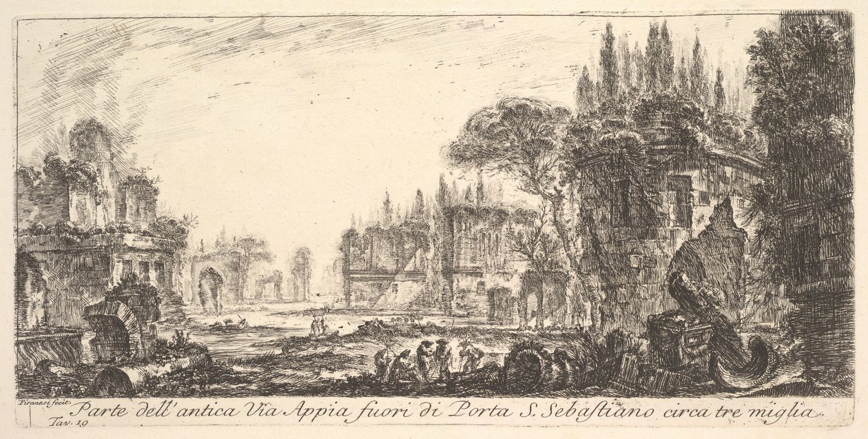 Plade 19: En del af den gamle Appian Way omkring tre miles uden for Porta S. Sebastiano..., ca. 1748. af Giovanni Battista Piranesi