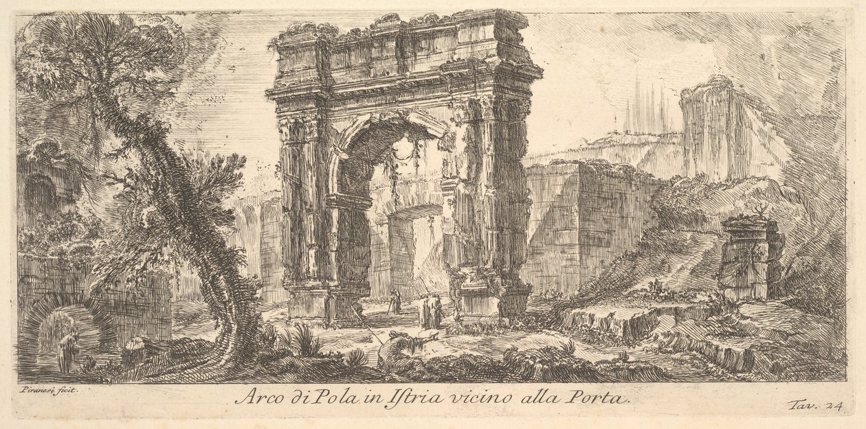 Plade 24: Polabuen i Istrien nær porten Arco di Pula i Istrien nær Por ..., ca. 1750. af Giovanni Battista Piranesi