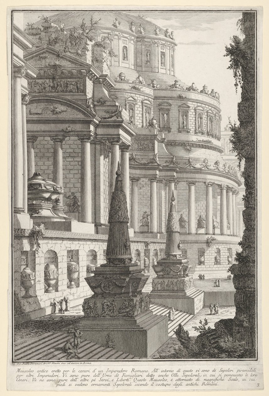Plade 3: Gammelt mausoleum opført til asken af en romersk kejser Mausoleo antico ere..., 1743. af Giovanni Battista Piranesi