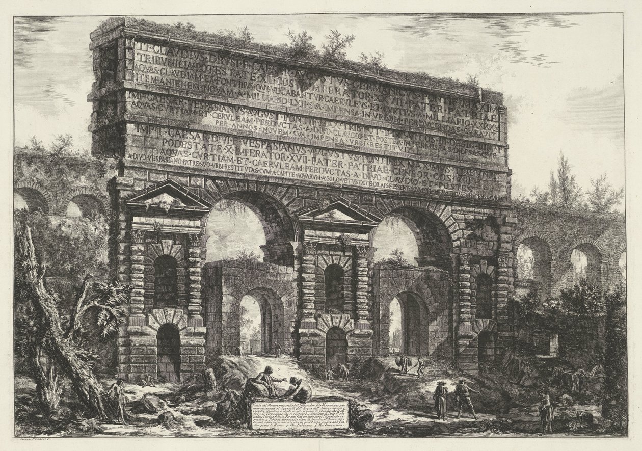 Porta Maggiore i Rom Udsigt over monumentet opført af kejser Titus Vespasian (...) (titel på objektet) Gezichten op Rom (serietitel) Udsigt over Rom designet og indgraveret af Giambattista Piranesi-arkitekten Ve (nez) iano (serietitel) af Giovanni Battista Piranesi