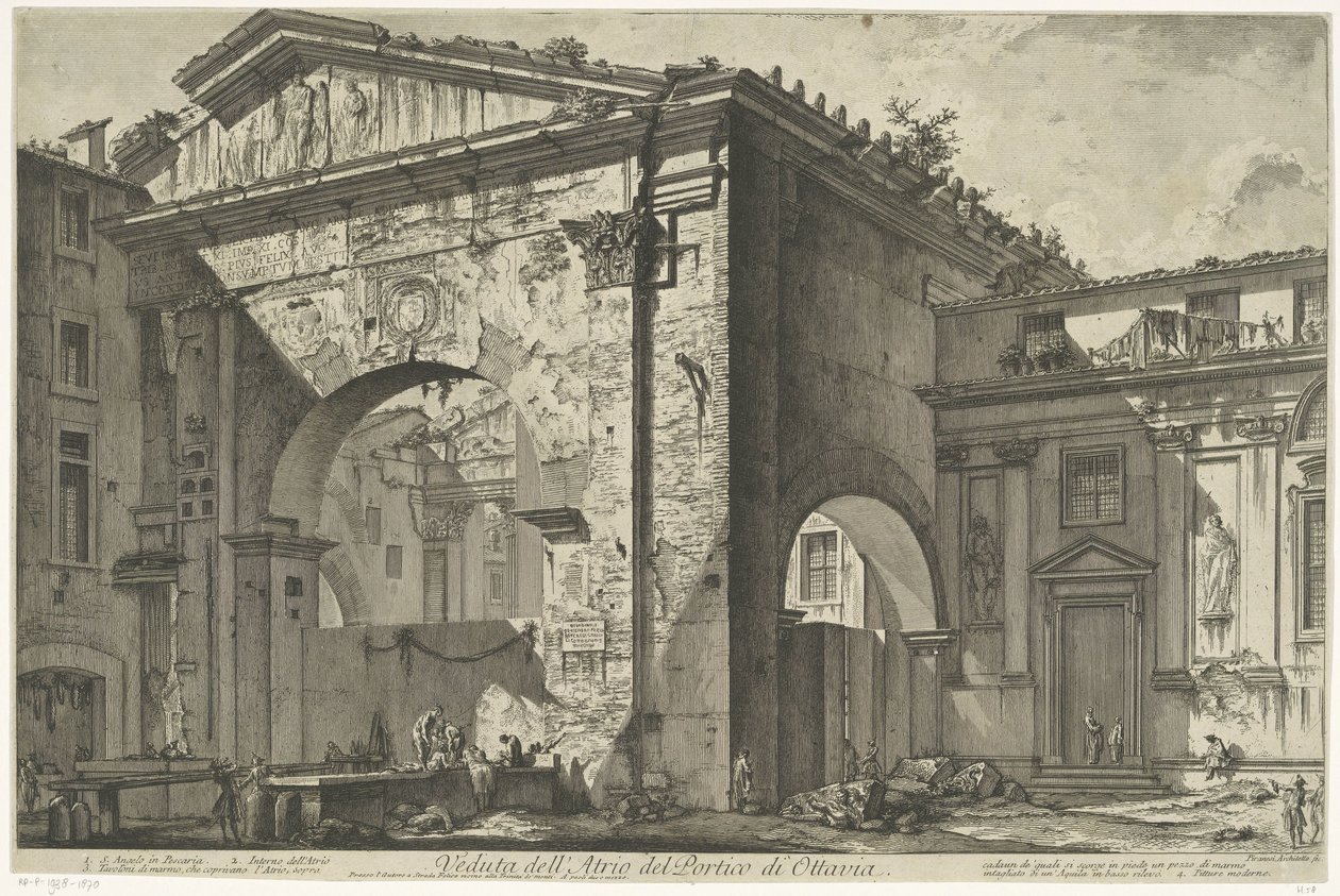 Porticus van Octavia i Rom Udsigt over Atrium i Portico of Octavia (titel på objekt) Gezichten op Rom (serietitel) Udsigt over Rom designet og indgraveret af Giambattista Piranesi-arkitekten Ve (nez) iano (serietitel) af Giovanni Battista Piranesi