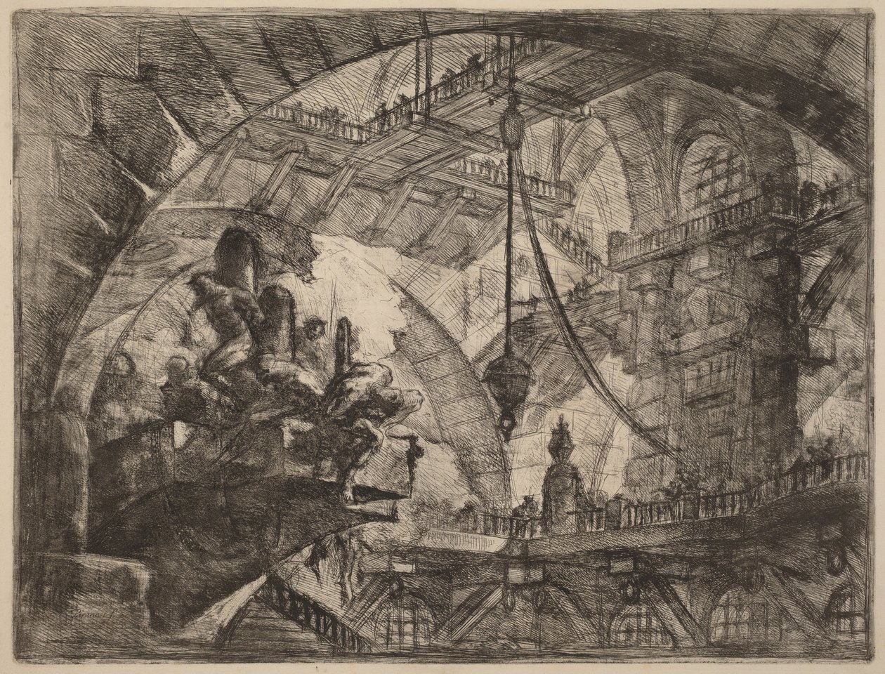 Fanger på en fremspringende platform af Giovanni Battista Piranesi