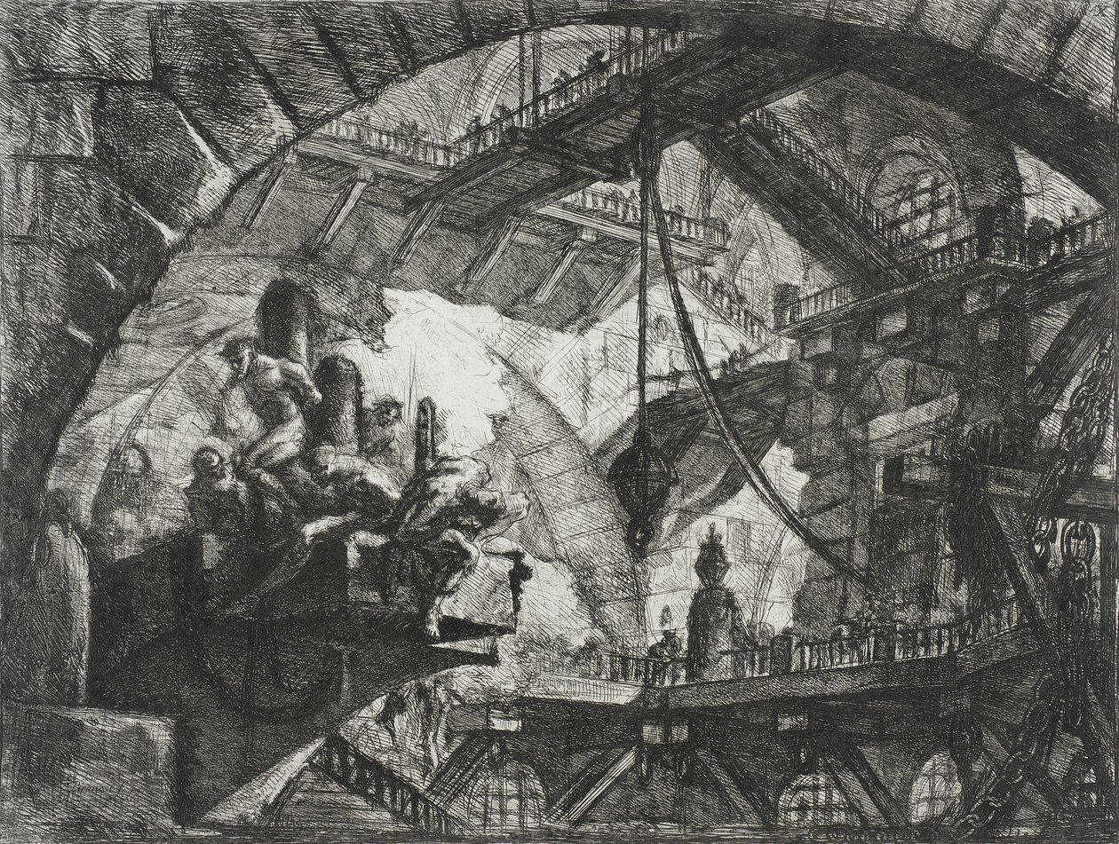 Fanger på en fremspringende platform af Giovanni Battista Piranesi