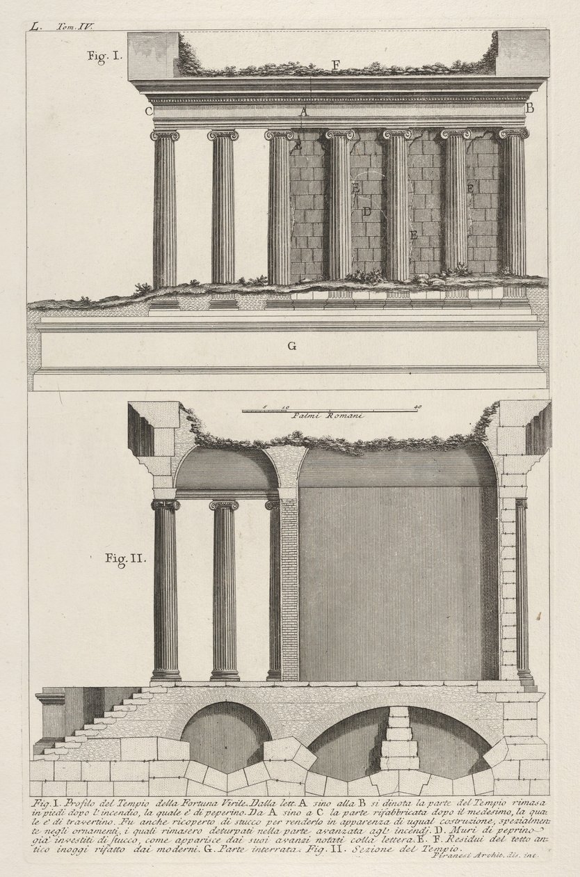 Profil af Temple of Fortuna Virilis Profil af Temple of Fortuna Virile, og se ..., 1756. af Giovanni Battista Piranesi