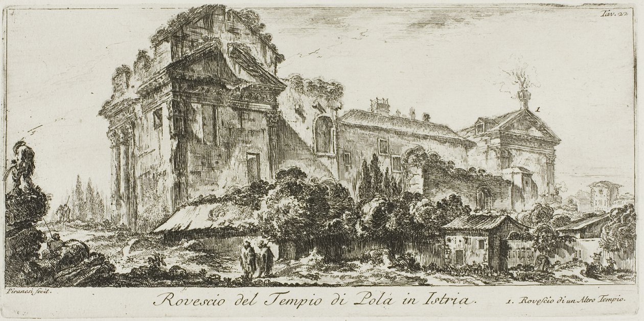 Set bagfra af Pola-templet i Istrien. 1. Set bagfra af et andet tempel, plade 22 fra nogle udsigter over triumfbuer og andre monumenter af Giovanni Battista Piranesi