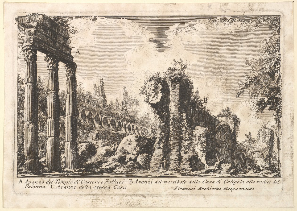 Rester af Castor- og Pollux-templet. . . Avanzo del Tempio di Castore e P..., 1700-tallet. af Giovanni Battista Piranesi