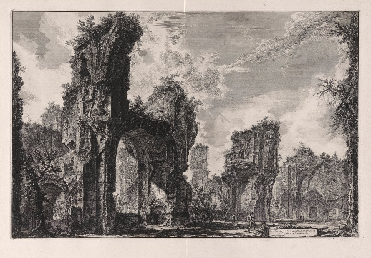 Ruinerne af Sisto eller begge af den store sal af Antoninian Baths (ruinerne af Xystus, eller det kunne være af den centrale sal af Antonine Baths [Baths of Caracalla]) fra Vedute di Roma (Udsigt over Rom) af Giovanni Battista Piranesi