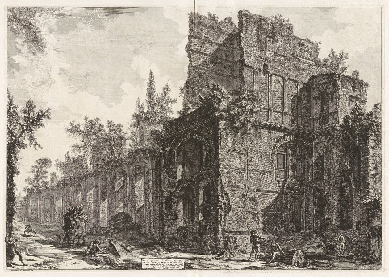 Ruiner af en af soldaternes kaserner nær en af Hadrians fremtrædende bygninger i hans villa i Tivoli, det såkaldte Pretorio af Giovanni Battista Piranesi