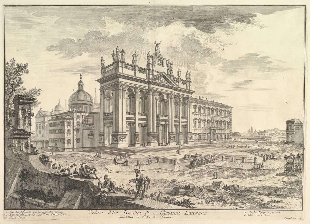 S. Giovanni in Laterano, hovedfacade, med Palace og Scala Santa til højre Veduta..., ca. 1749. af Giovanni Battista Piranesi