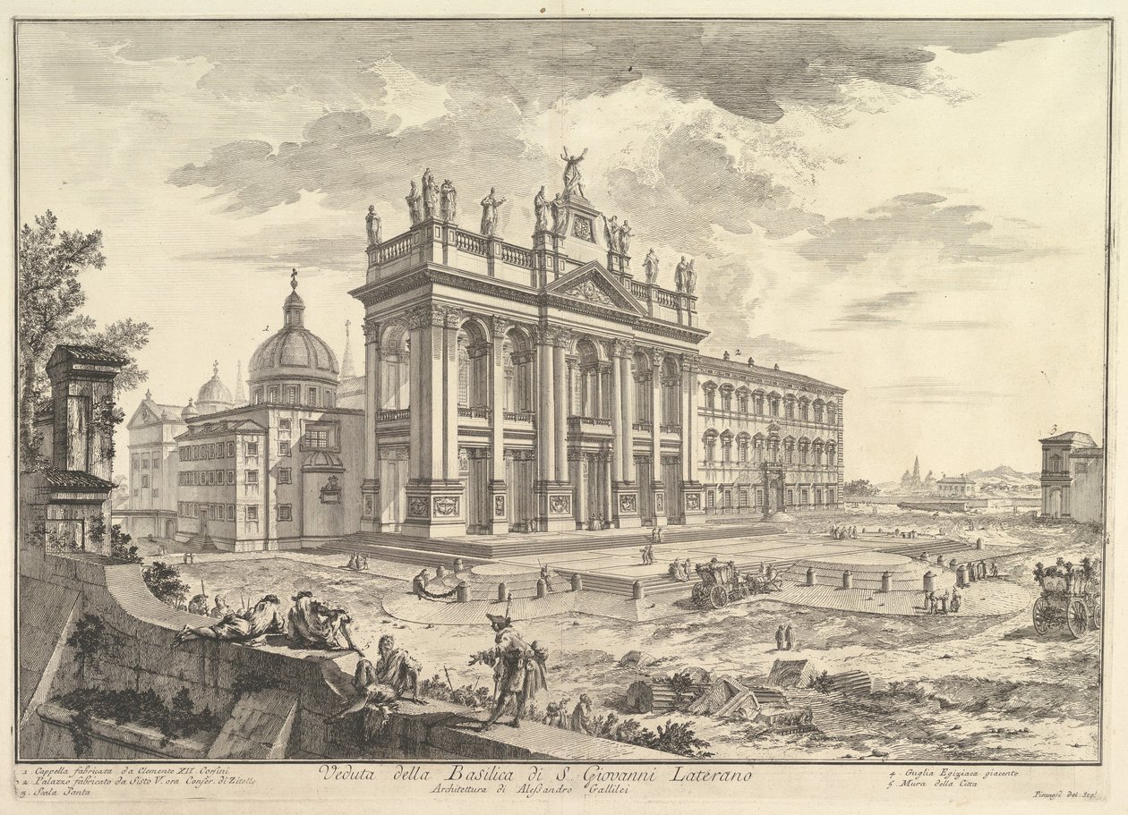 S. Giovanni in Laterano, hovedfacade med paladset og Scala Santa til højre (Veduta della Basilica di S. Giovanni Laterano), fra «Vedute di Roma» af Giovanni Battista Piranesi