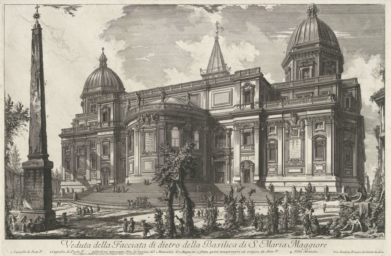 Santa Maria Maggiore i Rom Udsigt over bagfacaden af ​​basilikaen S. Maria Maggiore (titel på objektet) Gezichten op Rom (serietitel) Udsigt over Rom designet og indgraveret af Giambattista Piranesi-arkitekten Ve (nez) iano (serietitel) af Giovanni Battista Piranesi