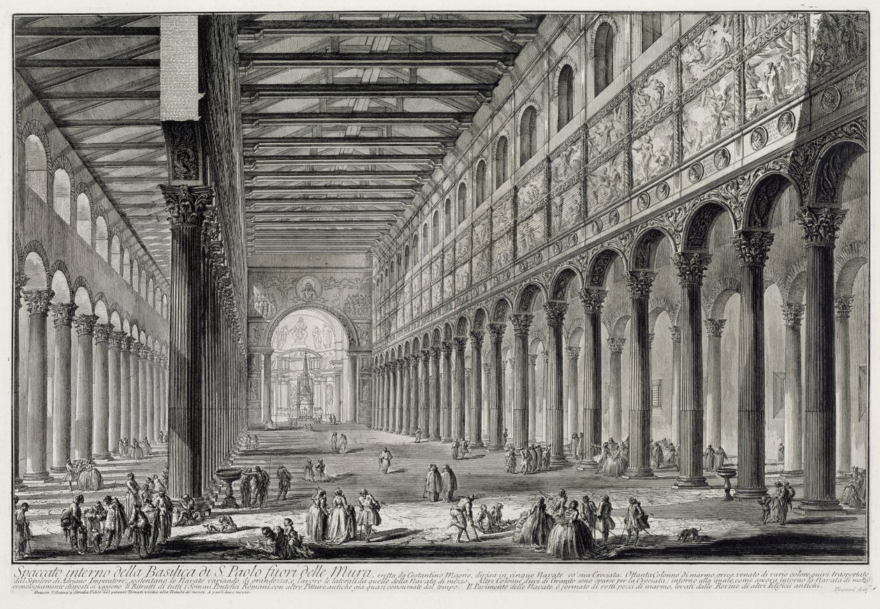 Snit gennem det indre af basilikaen San Paolo fuori le Mura (fra: Vedute di Roma) af Giovanni Battista Piranesi