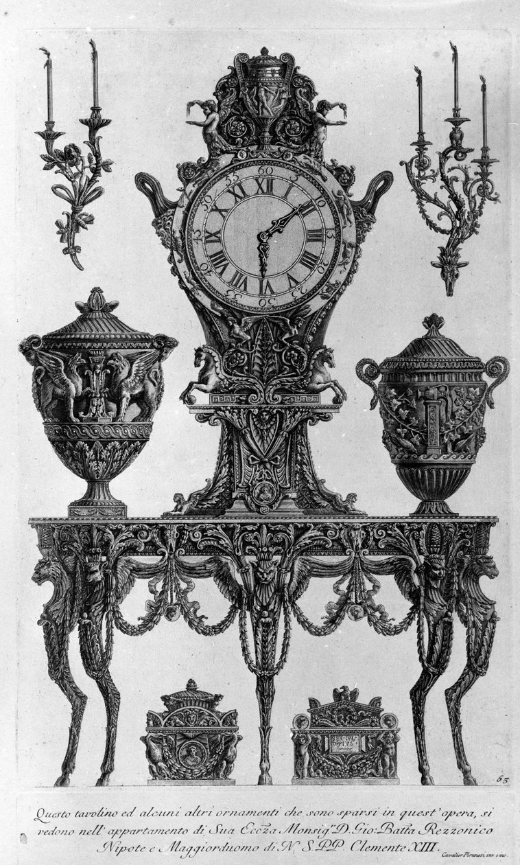 Bord og dekorationer til biskop Batta Rezzonico, nevø og butler af Clemens XIII. Tegning af Giovanni Piranesi (kendt som Piranese) (1720-1778). af Giovanni Battista Piranesi