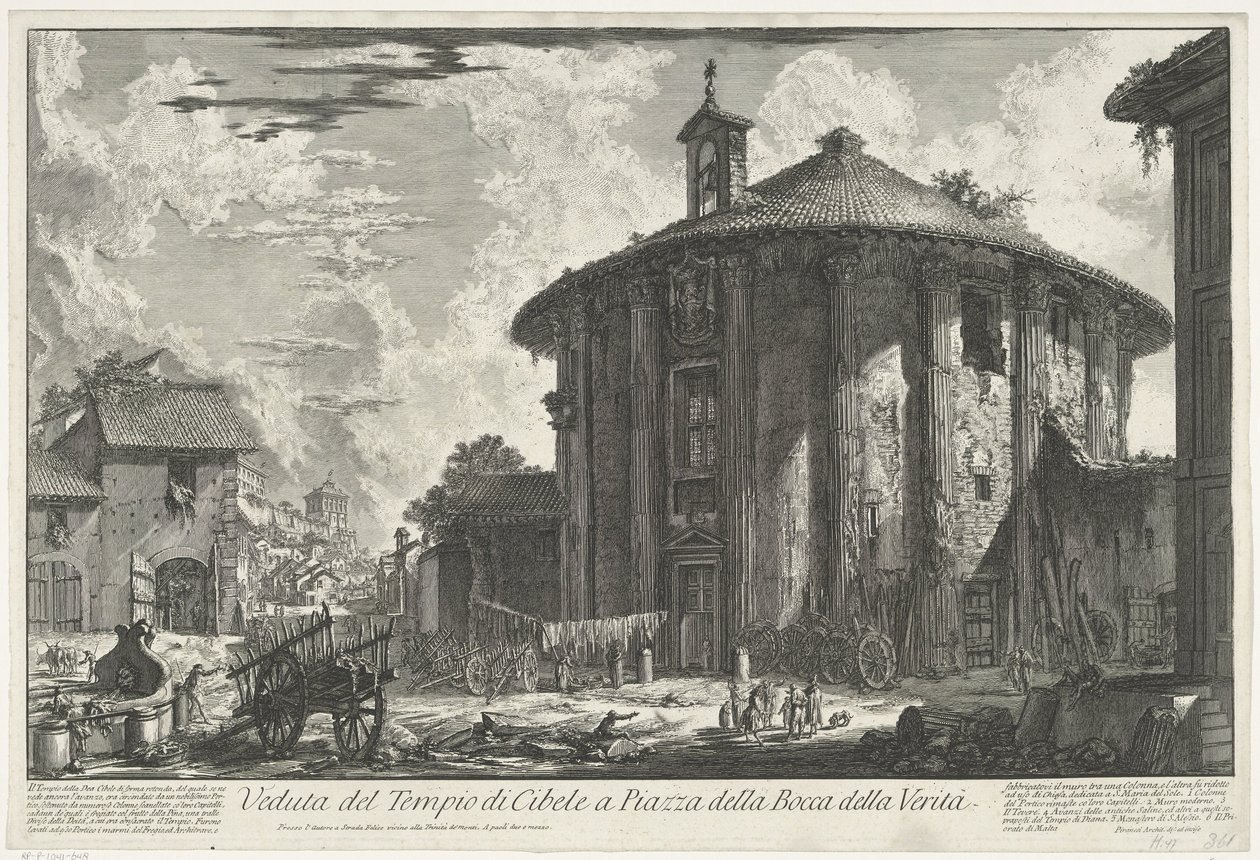 Tempel van Hercules Invictus i Rom Udsigt over Cybele-templet på Piazza della Bocca della Verità (titel på objektet) Gezichten op Rom (serietitel) Udsigt over Rom designet og indgraveret af Giambattista Piranesi-arkitekten Ve (nez) iano (serietitel) af Giovanni Battista Piranesi