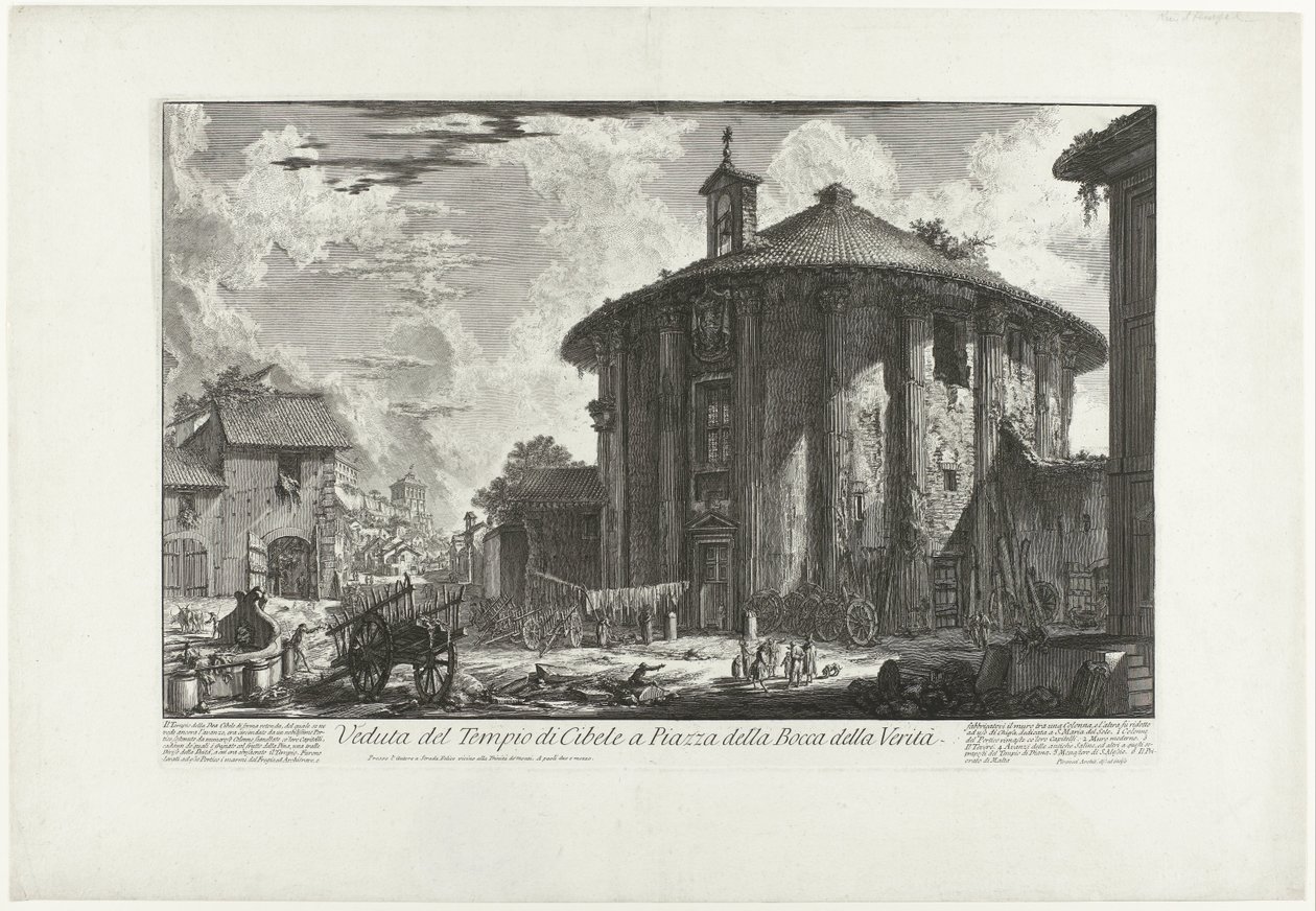 Tempel van Hercules Invictus te Rom (titel på objekt) Udsigt over Cybele-templet på Piazza della Bocca della Verità (titel på objektet) Gezichten op Rom (serietitel) Udsigt over Rom designet og indgraveret af Giambattista Piranesi-arkitekten Ve (nez) iano  af Giovanni Battista Piranesi