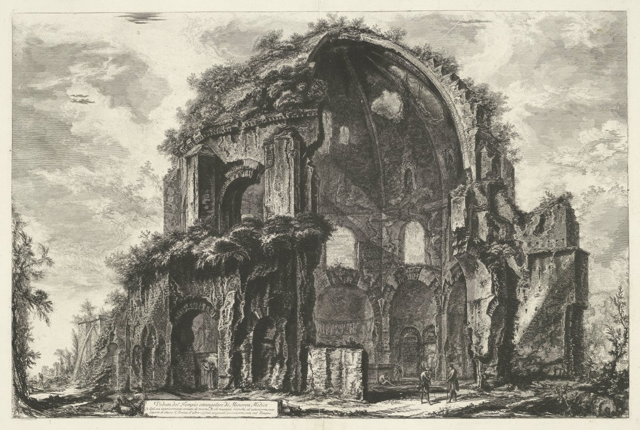 Tempel van Minerva Medica te Rom Udsigt over det oktangulære tempel Minerva Medica (titel på objekt) Gezichten op Rom (serietitel) Udsigt over Rom designet og indgraveret af Giambattista Piranesi-arkitekten Ve (nez) iano (serietitel) af Giovanni Battista Piranesi