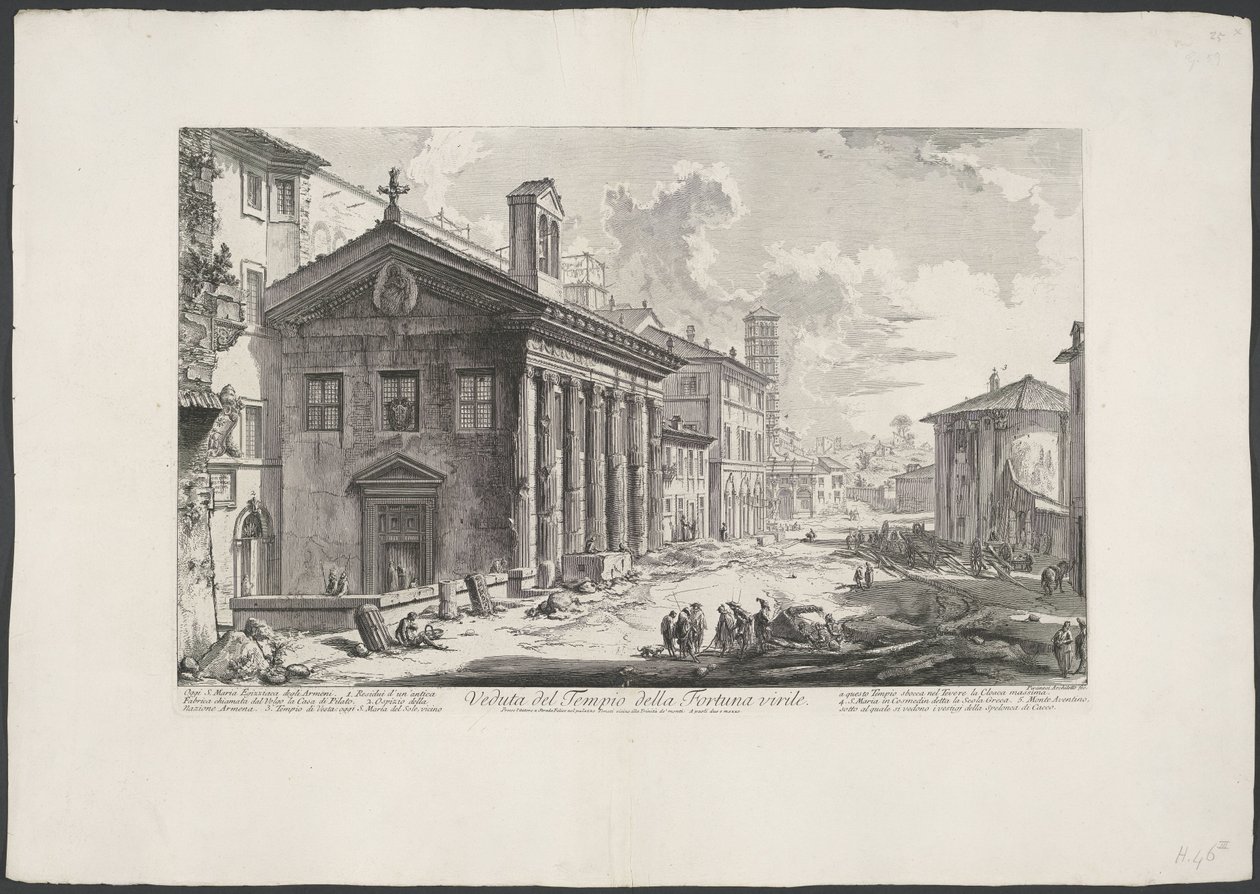 Tempel van Portunus te Rom Udsigt over Temple of Manly Fortune (titel på objekt) Gezichten op Rom (serietitel) Udsigt over Rom designet og indgraveret af Giambattista Piranesi-arkitekten Ve (nez) iano (serietitel) af Giovanni Battista Piranesi