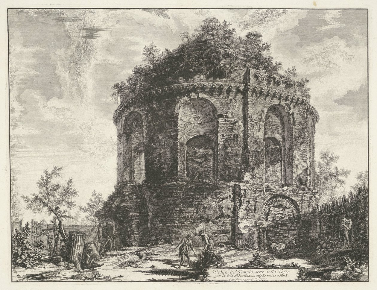 Hostetemplet ved Tivoli Udsigt over templet, kaldet della Tosse på Via Tiburtina, en kilometer nær Tivoli (titel på objektet) Gezichten op Rom (serietitel) Udsigt over Rom designet og indgraveret af Giambattista Piranesi-arkitekten Ve (nez) iano (seri) af Giovanni Battista Piranesi