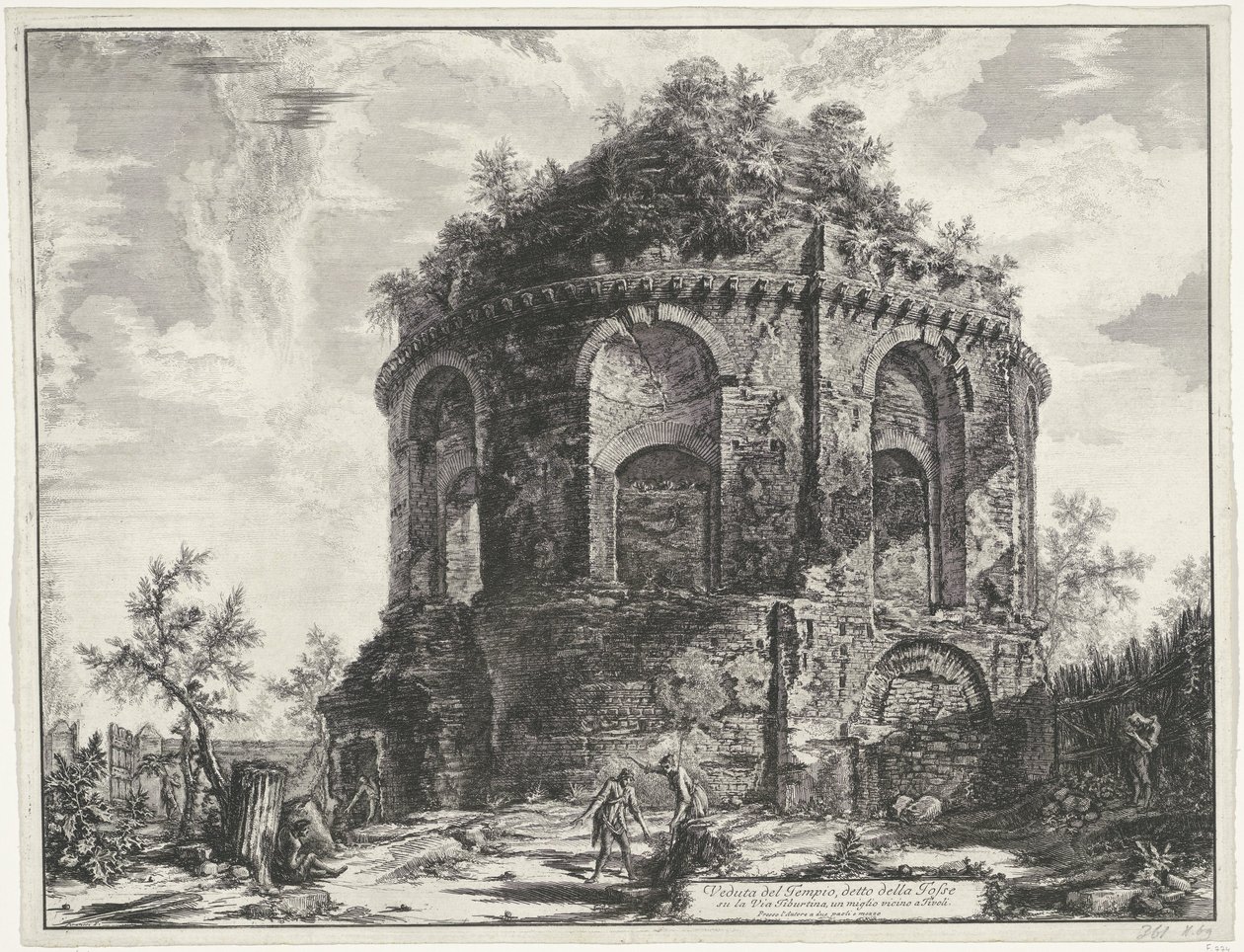 Hostetemplet ved Tivoli Udsigt over templet, kaldet della Tosse på Via Tiburtina, en kilometer nær Tivoli (titel på objektet) Gezichten op Rom (serietitel) Udsigt over Rom designet og indgraveret af Giambattista Piranesi-arkitekten Ve (nez) iano (seri) af Giovanni Battista Piranesi