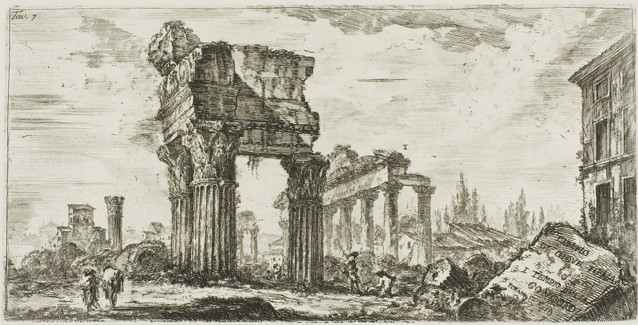 Temple of Jupiter Tonans [Jupiter the Thunderer]. 1. Temple of Concord, plade 7 fra nogle udsigter over triumfbuer og andre monumenter af Giovanni Battista Piranesi
