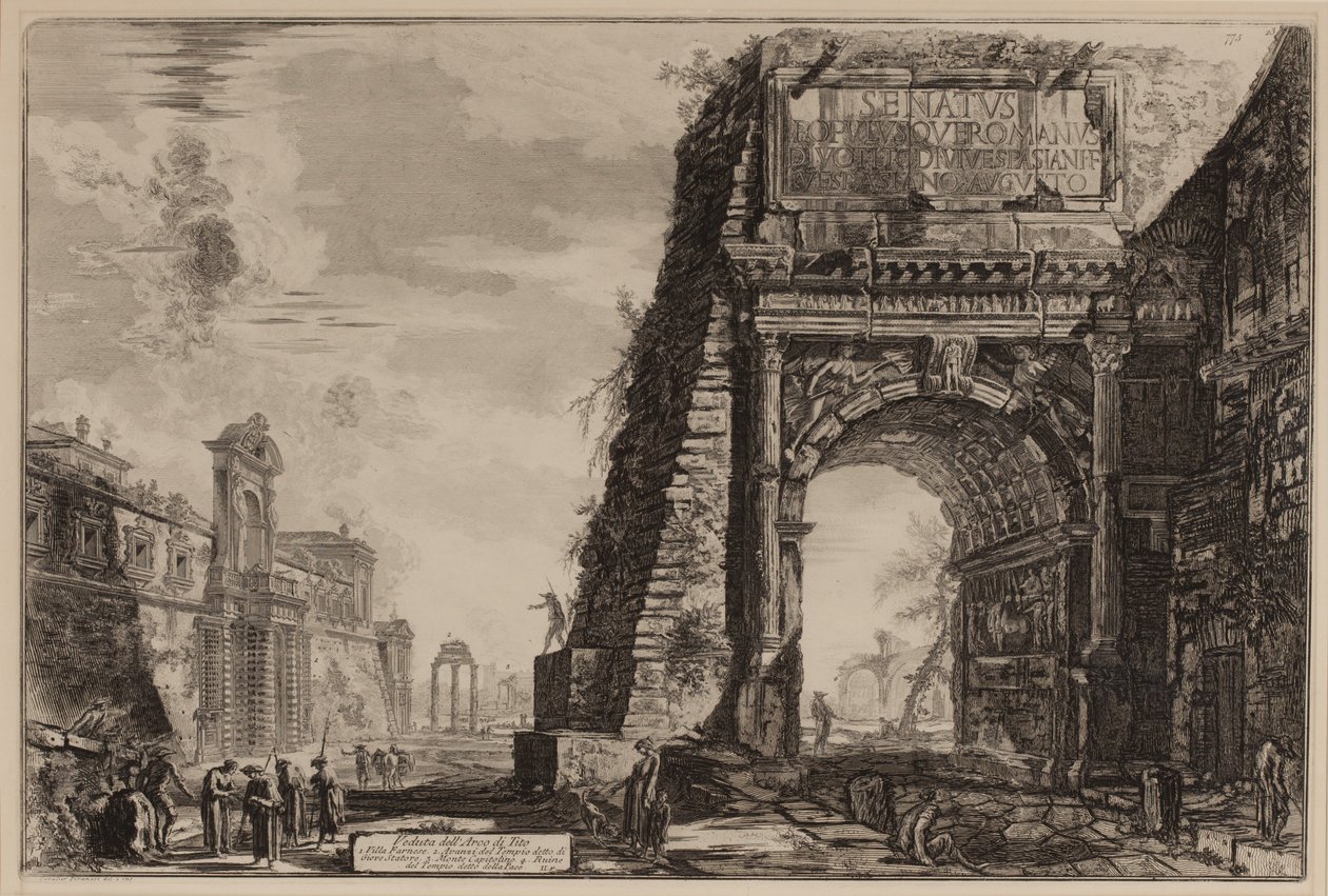 Titusbuen med Casino Farnese til venstre, ca. 1760-78 (radering) af Giovanni Battista Piranesi