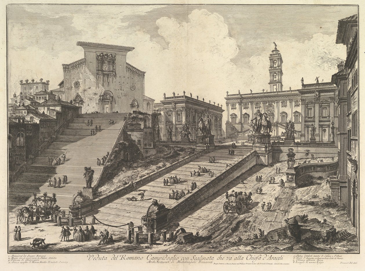 Capitol og trappen til S. Maria i Aracoeli Udsigt over den romerske Camipidoglio med ..., ca. 1775. af Giovanni Battista Piranesi