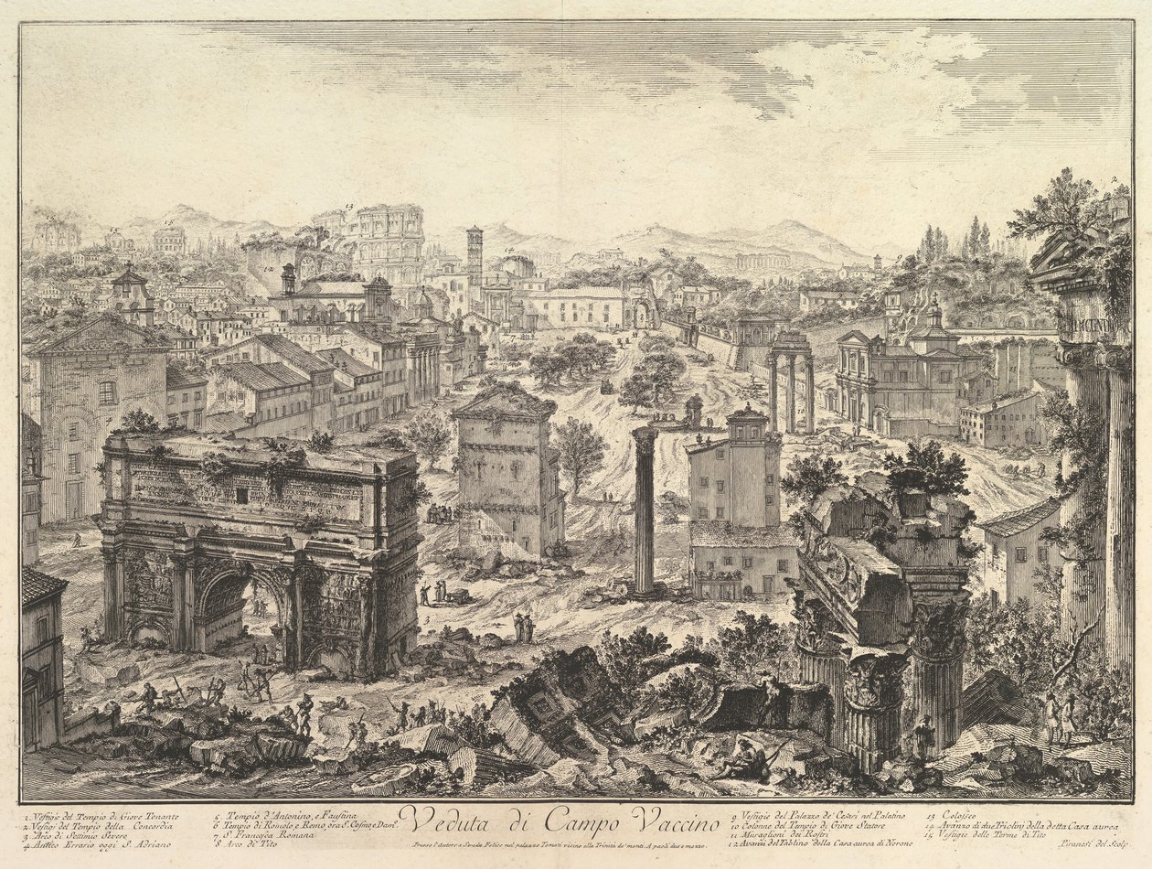 Forum Romanum, eller Campo Vaccino, fra Capitol, med Septimiusbuen i t..., ca. 1775. af Giovanni Battista Piranesi