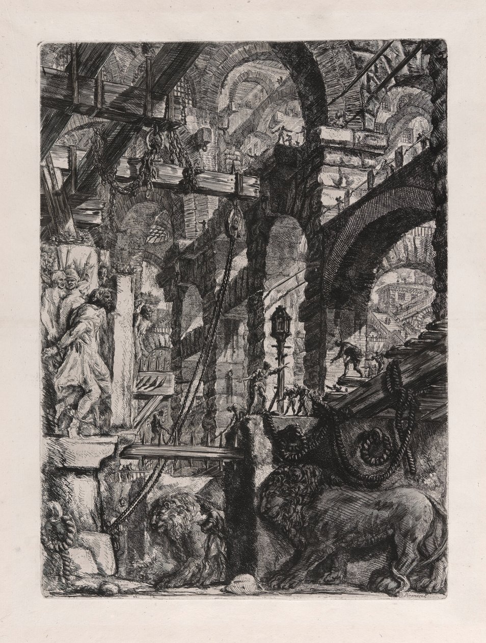 The Lion Bas-Reliefs, plade 5 fra Carceri d af Giovanni Battista Piranesi