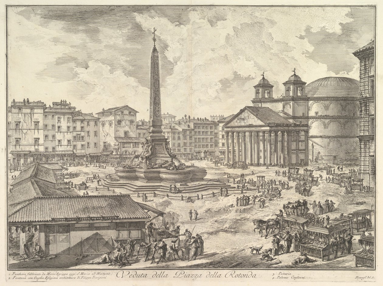 Piazza della Rotonda med Pantheon og obelisken, fra „Vedute di Roma“ af Giovanni Battista Piranesi