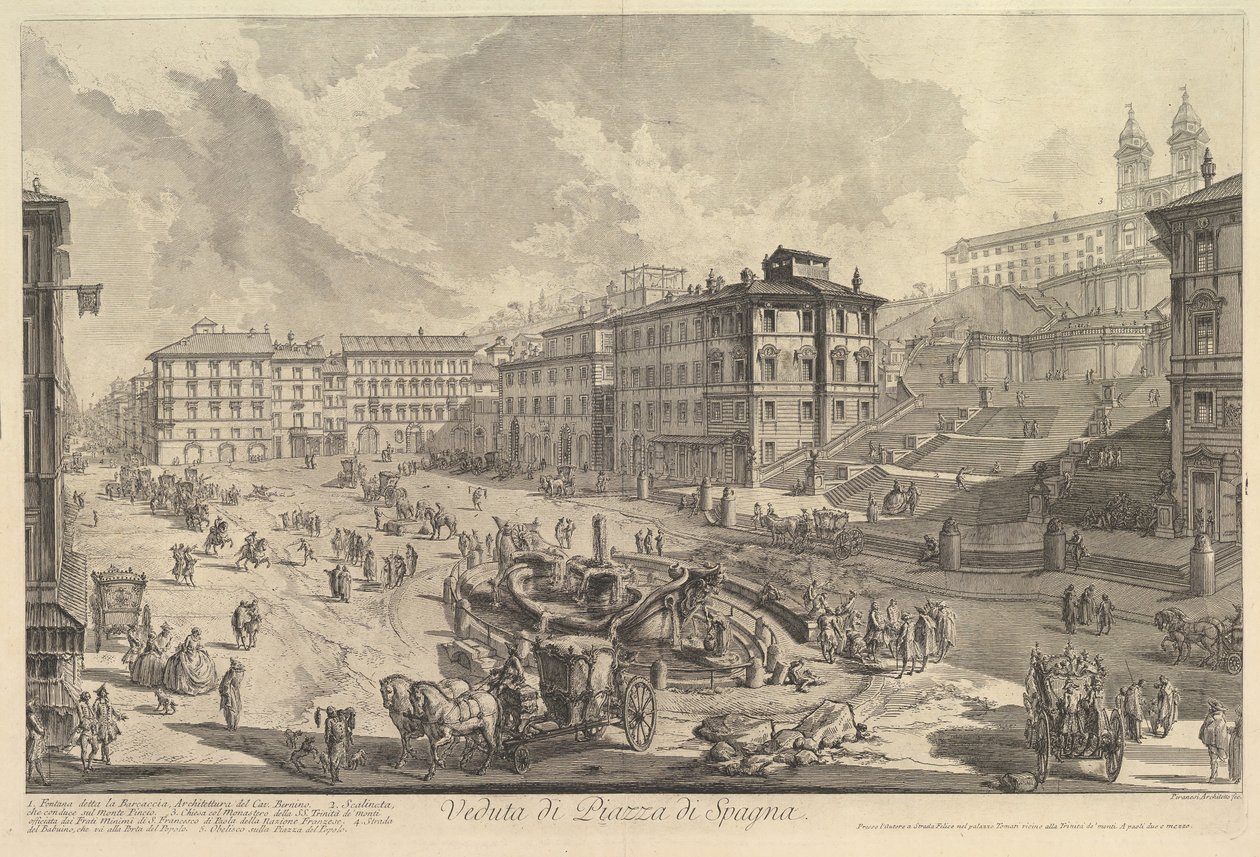 Den Spanske Trappe Udsigt over Den Spanske Trappe, ca. 1750. af Giovanni Battista Piranesi