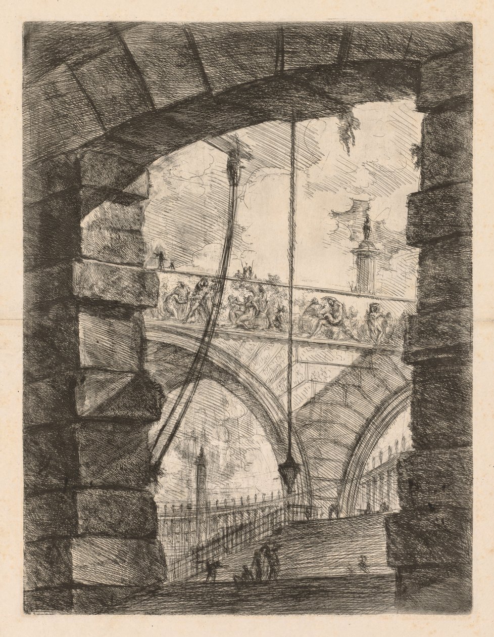 Fængslerne: En høj bue med en frise, 1745-1750. af Giovanni Battista Piranesi