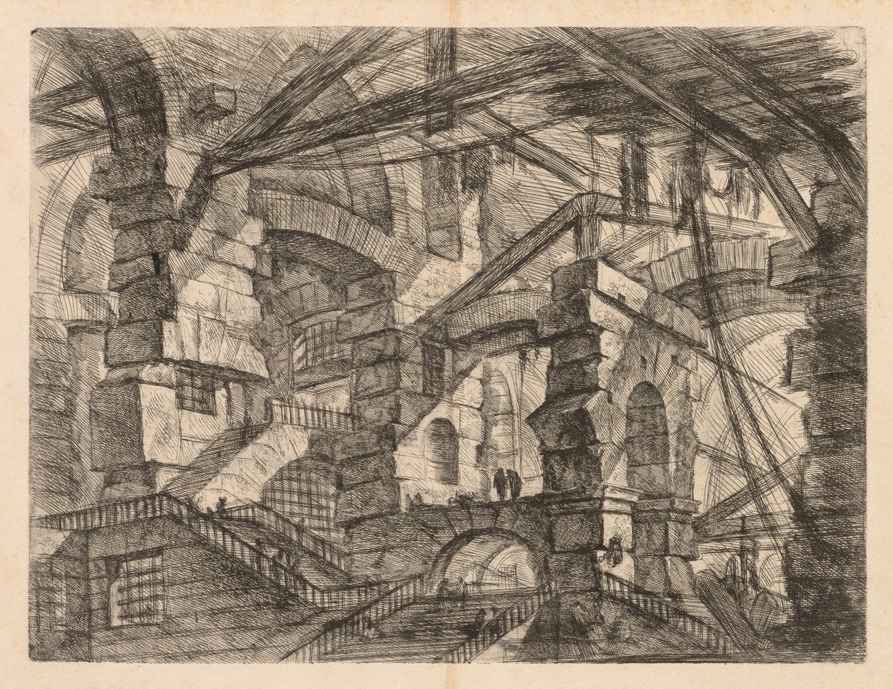 The Prisons: A Perspective of Colonnades with Zig-Zag Staircase af Giovanni Battista Piranesi