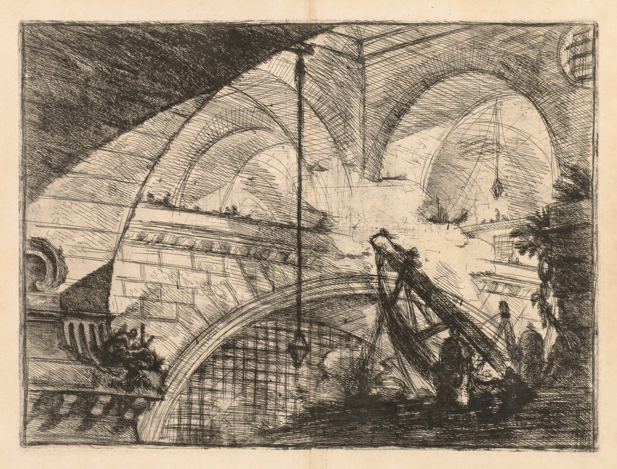 Fængslerne: En række gallerier med kranlignende opstilling af bjælker af Giovanni Battista Piranesi