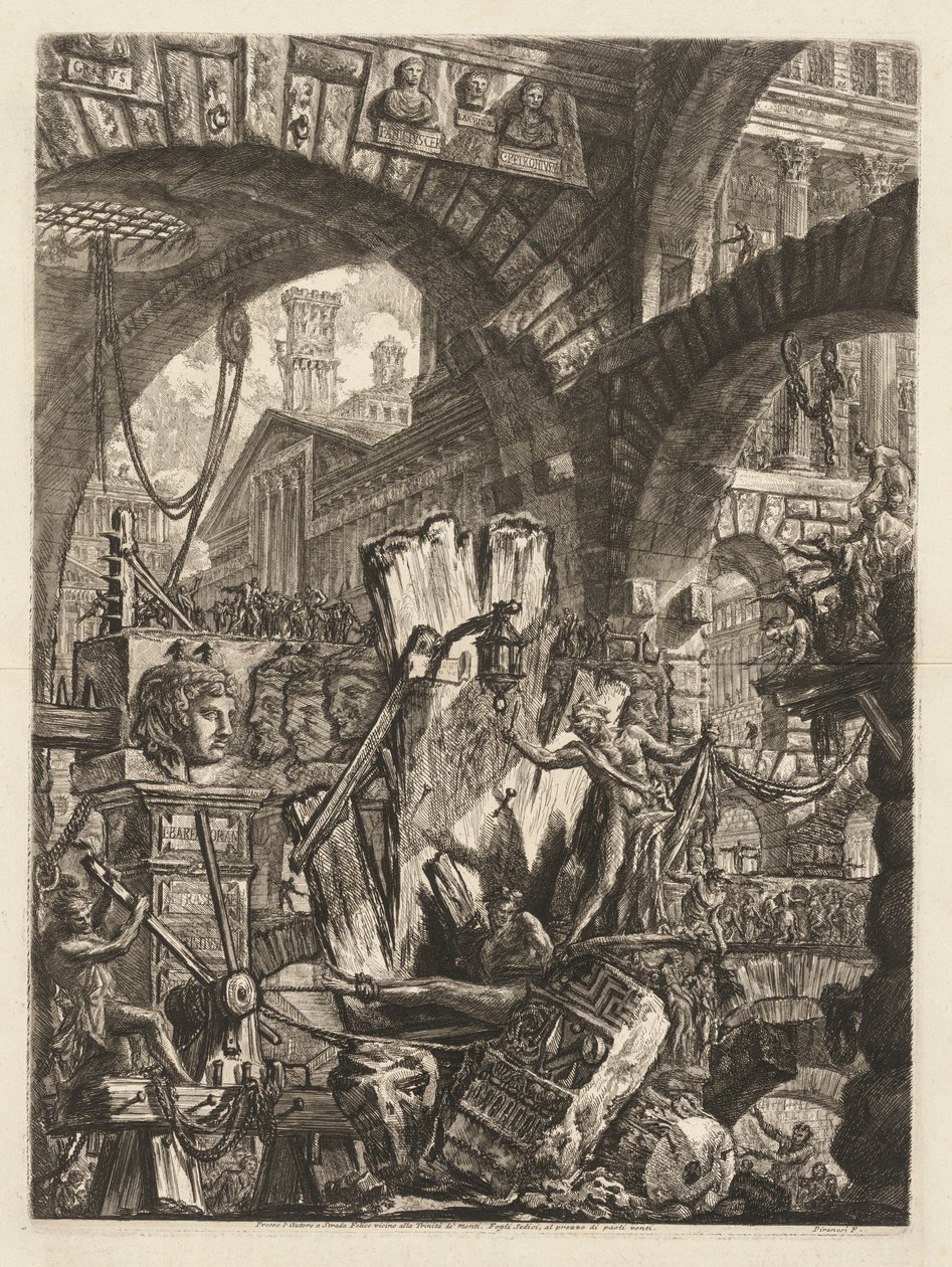 The Prisons: An Architectural Medly, med en mand på klippen i forgrunden af Giovanni Battista Piranesi
