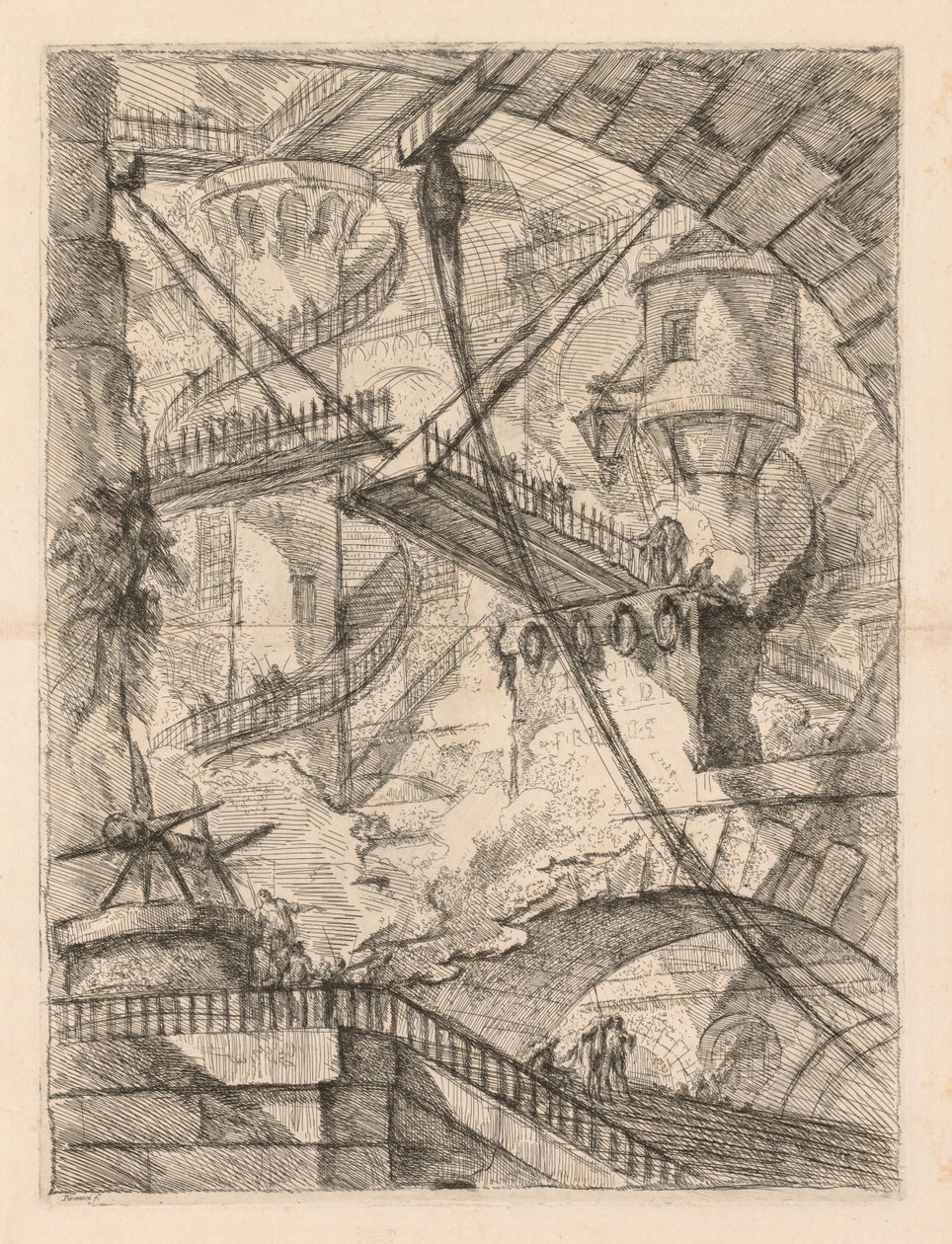 Fængslerne: Et enormt interiør med en vindebro af Giovanni Battista Piranesi