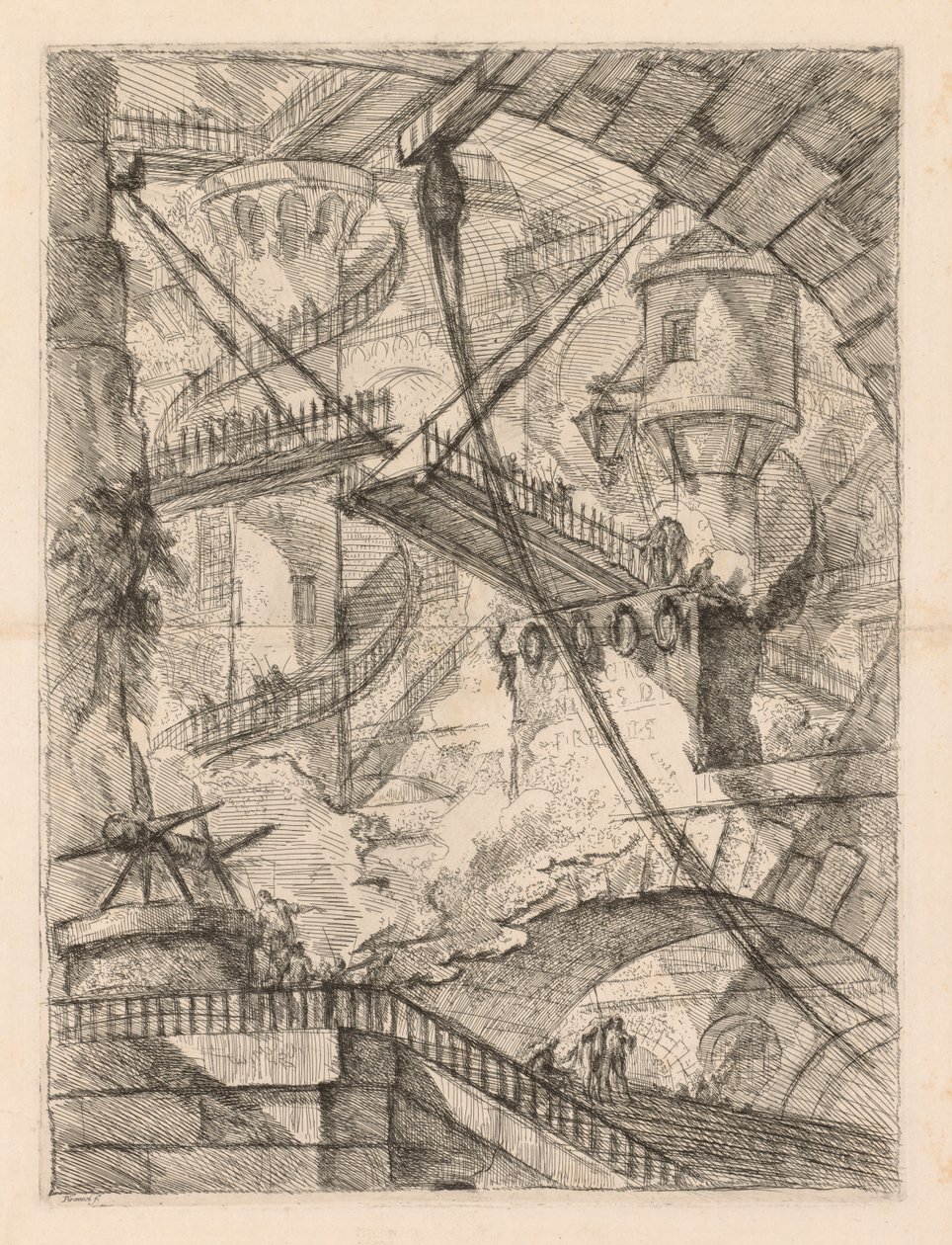 Fængslerne: Et enormt interiør med en vindebro, 1745-1750. af Giovanni Battista Piranesi
