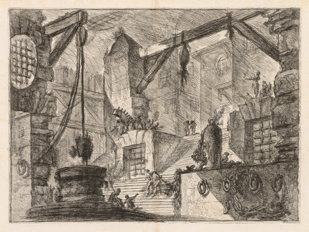 Fængslerne: Kolonnerede interiør med en bred trappe af Giovanni Battista Piranesi