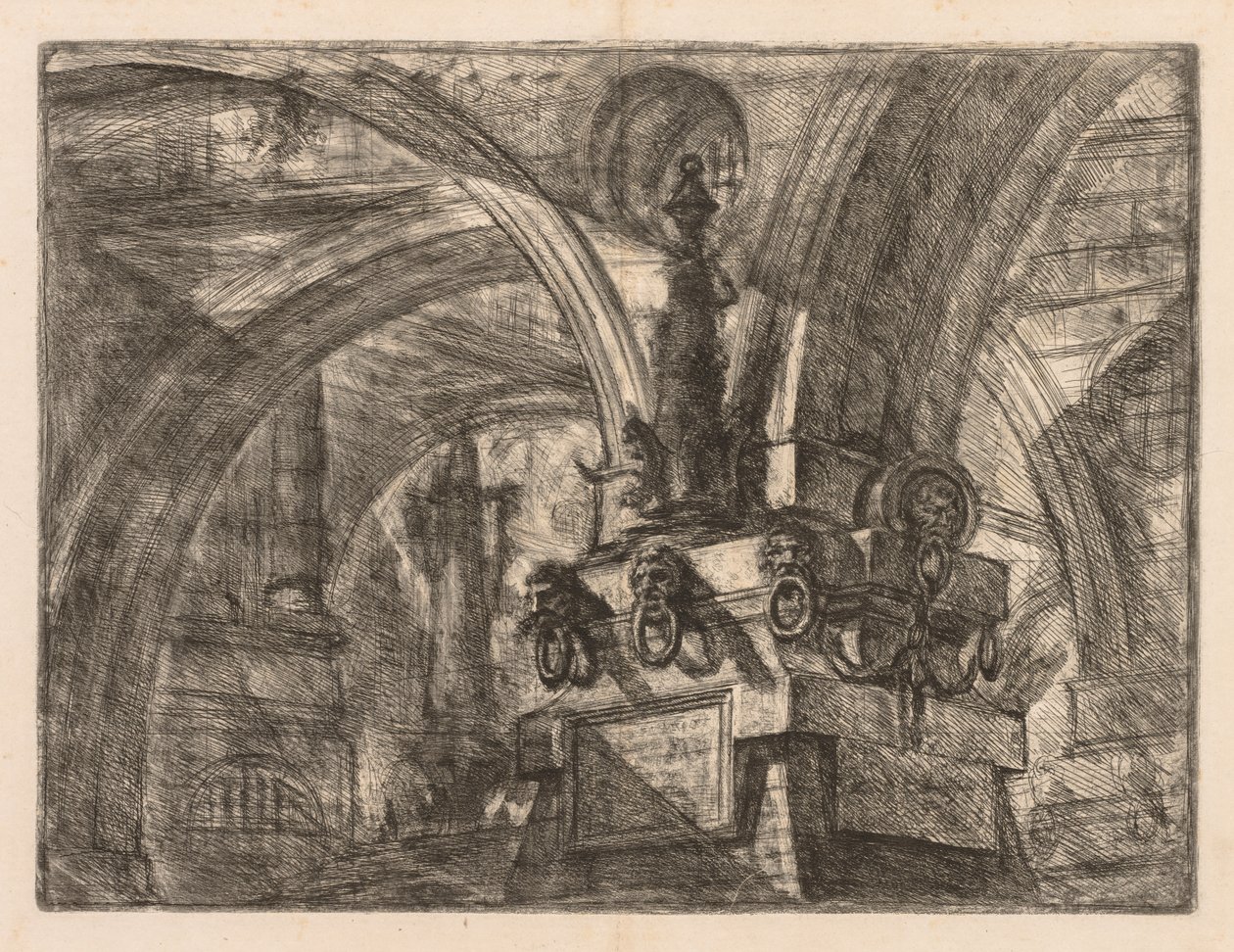 Fængslerne: Runde buer udspringer fra en firkantet søjle af Giovanni Battista Piranesi